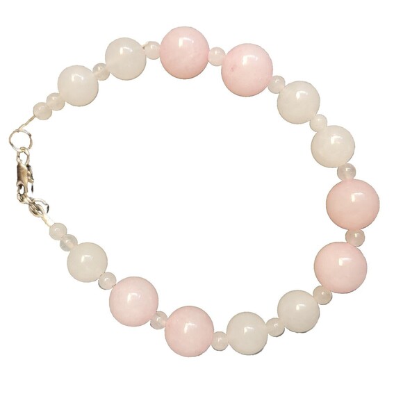 Handcrafted White Pink Quartz/White Jade Beaded Bracelet - Picture 1 of 8